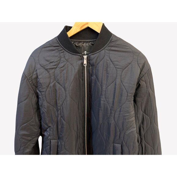 NWOT 7 For All Mankind Black Quilted Bomber Jacket Zip Front Minimal Outerwear - Picture 2 of 4